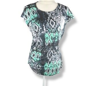 Lafayette 148 Abstract‎ Top Womens Size Large Modern Artsy Tunic Green Black